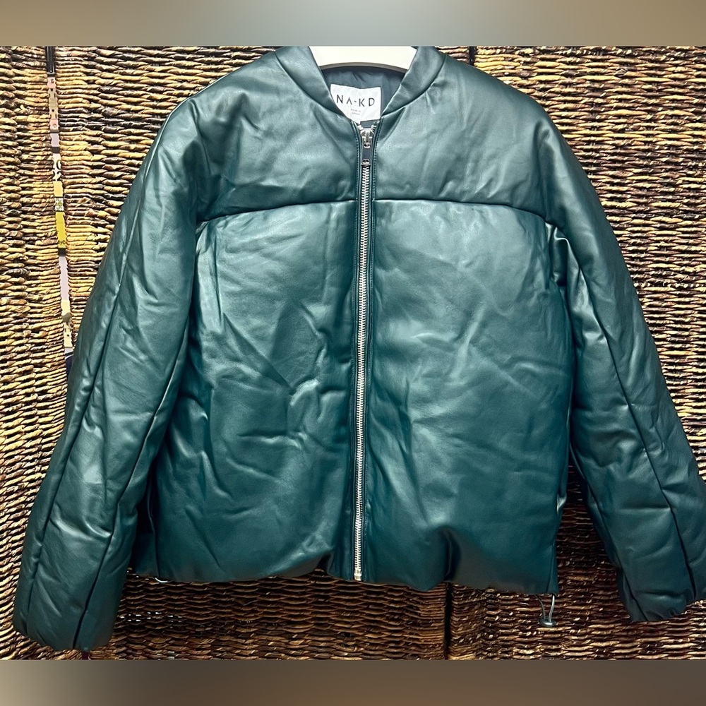 NA-KD- Dark Teal,‎ Oversized PU Puffer Bomber Jacket, Size: 34EU